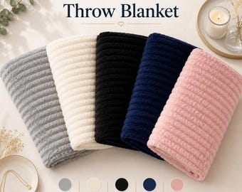 Fluffy Fleece Blanket Ribbed for Bed Throw Blanket Reversible Multi Sizes 350GSM