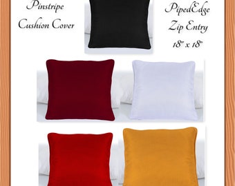 Pinstripe Cushion Covers ''Microfiber'' Zipped Entry with Piped Edge Home Sofa Décor 18’’x18’’ (45x45cm)