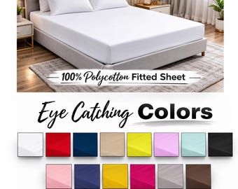 Fitted Sheet Poly Cotton Plain Dyed Elasticated Bed Sheets Non Iron Luxury Combed Available Single. Double, King, Super King