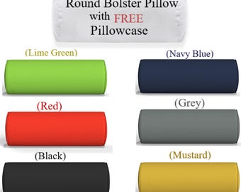 Round Shaped Bolster Pillow with FREE Bolster Pillowcase Orthopedic Roll Long Cushion 6 Colors in 3 Sizes