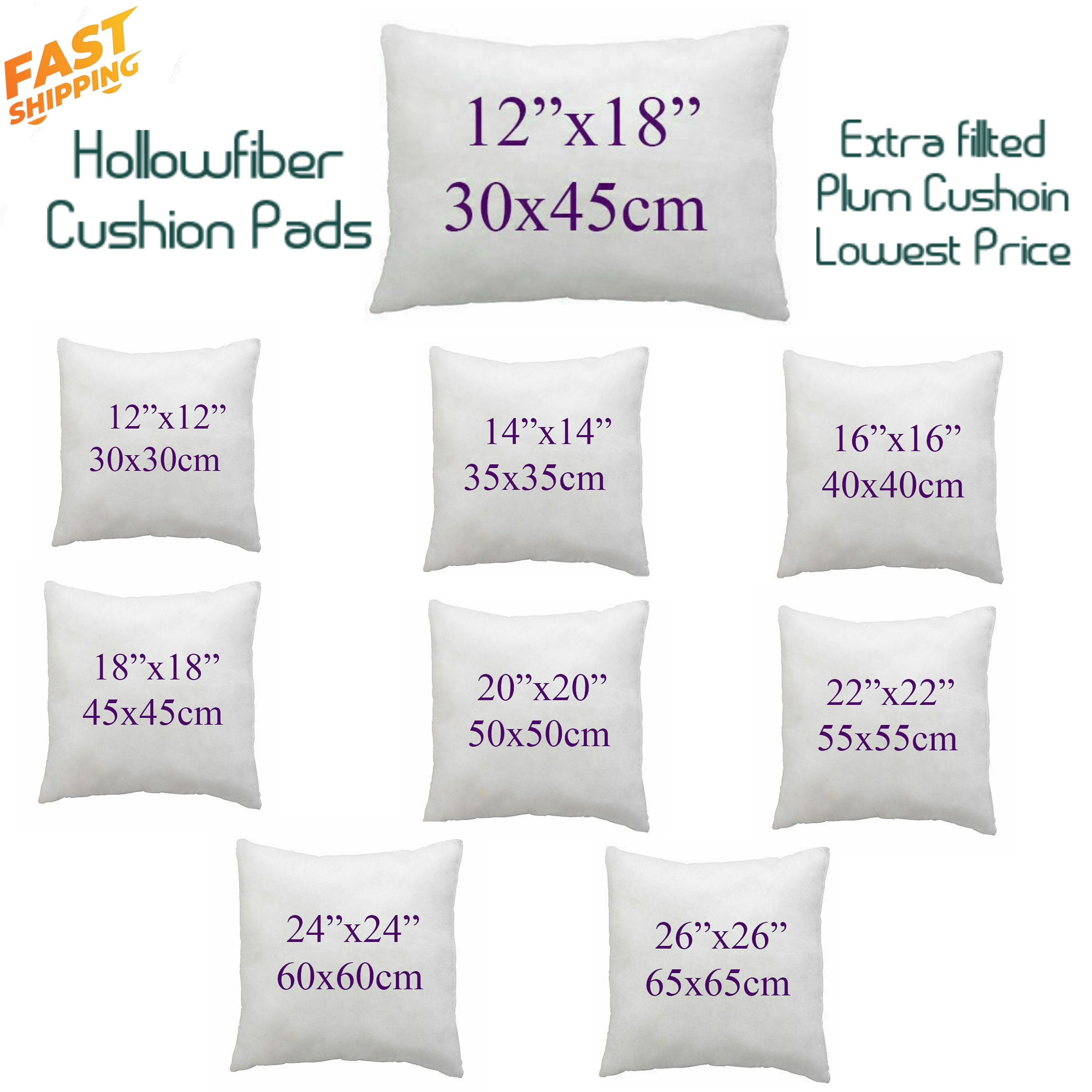 Cushion Inserts Pads Fillers Inners Extra Deep Filled Sofa 18x18
