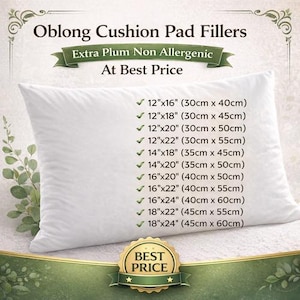 Rectangular Oblong Hollowfibre Cushion Pads, Inner Inserts Scatters Fillers for Home, Sofa, Chair in Multiple Sizes