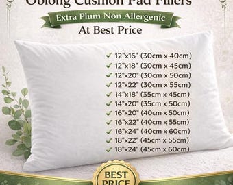 Rectangular Oblong Hollowfibre Cushion Pads, Inner Inserts Scatters Fillers for Home, Sofa, Chair in Multiple Sizes