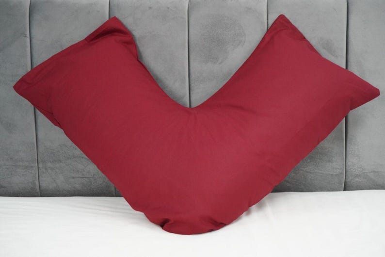 V Shaped Pillowcase Orthopedic Maternity Nursing Back Neck Support Pillow Cover 74x34cm Burgundy