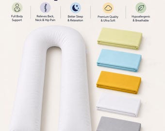 12ft U Pillow with Free Pillowcase Hollowfiber Filled Full Body Maternity Pregnancy Orthopedic Support Pillow with Case