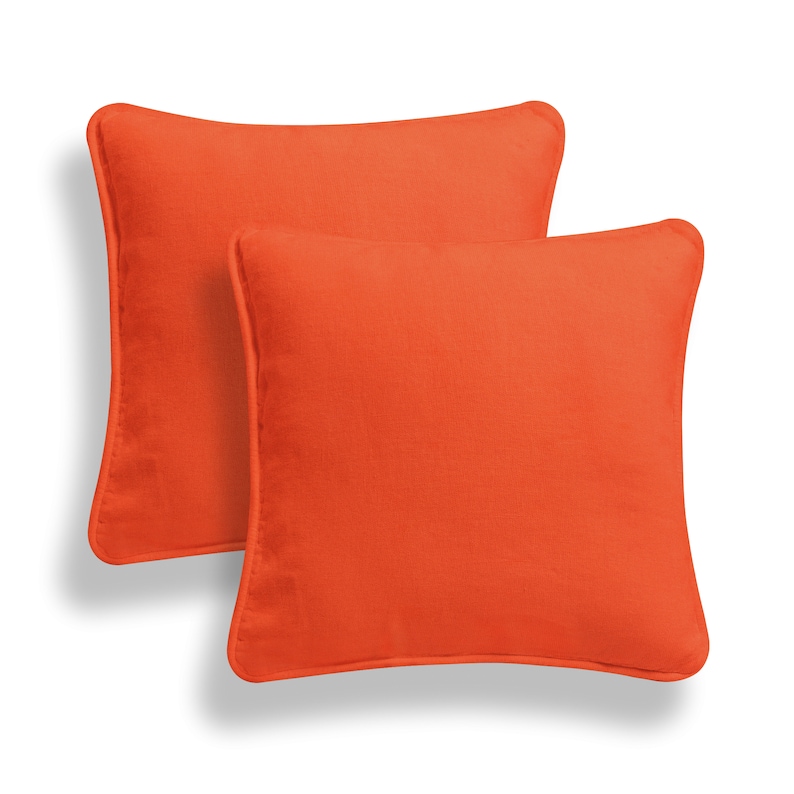 May include: Two orange square throw pillows with a subtle texture. The pillows are made of a soft, durable fabric and are perfect for adding a pop of color to any room.