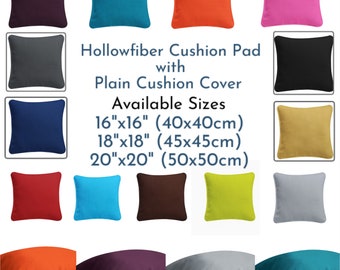 Hollowfibre Cushion Pads Inner Insert with Free 100%Cotton Plain Dyed Cushion Cover in Different Colours and Sizes