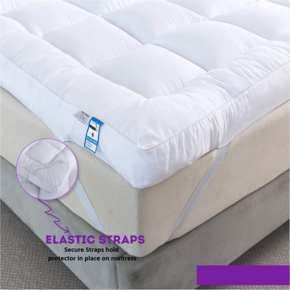 thumbnail image 2 of MRK Homeware 10cm (4 Inch) Quilted Mattress Topper – Single/Double/King – With Elasticated Straps, White 2 of 2