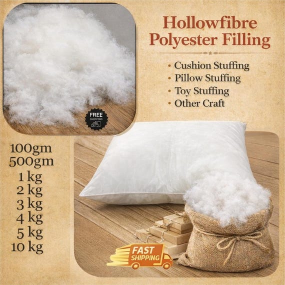 Virgin Hollowfibre Polyester Filling Stuffing for Pillows Cushions Toys Teddy Bear Crafting Sofa Filling