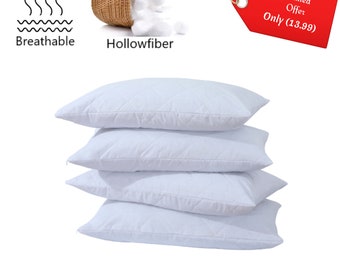 4x Quilted Pillows Hollowfibre Extra Filled Ultra Soft Anti-Allergenic Poly Cotton Outer Cover 74x48cm