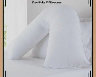 Duck Feather and Down V Shaped Pillow with Free White V Pillowcase Orthopedic Head Neck Back Support  V Pillow 74cm x 34cm