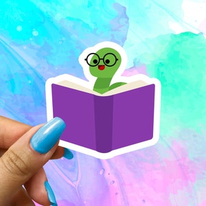 Book Worm Stickers, Cute Book Decal, Book Lover Stickers, Funny Sticker, Books Laptop Decals, Book Water Bottle Decal