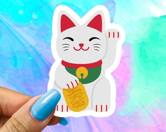 White Lucky Cat Glossy Vinyl Sticker - Japanese Asian Art