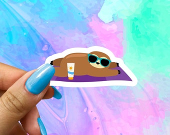 Cute Sloth Sunbathing Stickers, Cute Animal Stickers, Vinyl Laptop Stickers, Water Bottle Sticker, Aesthetic Stickers