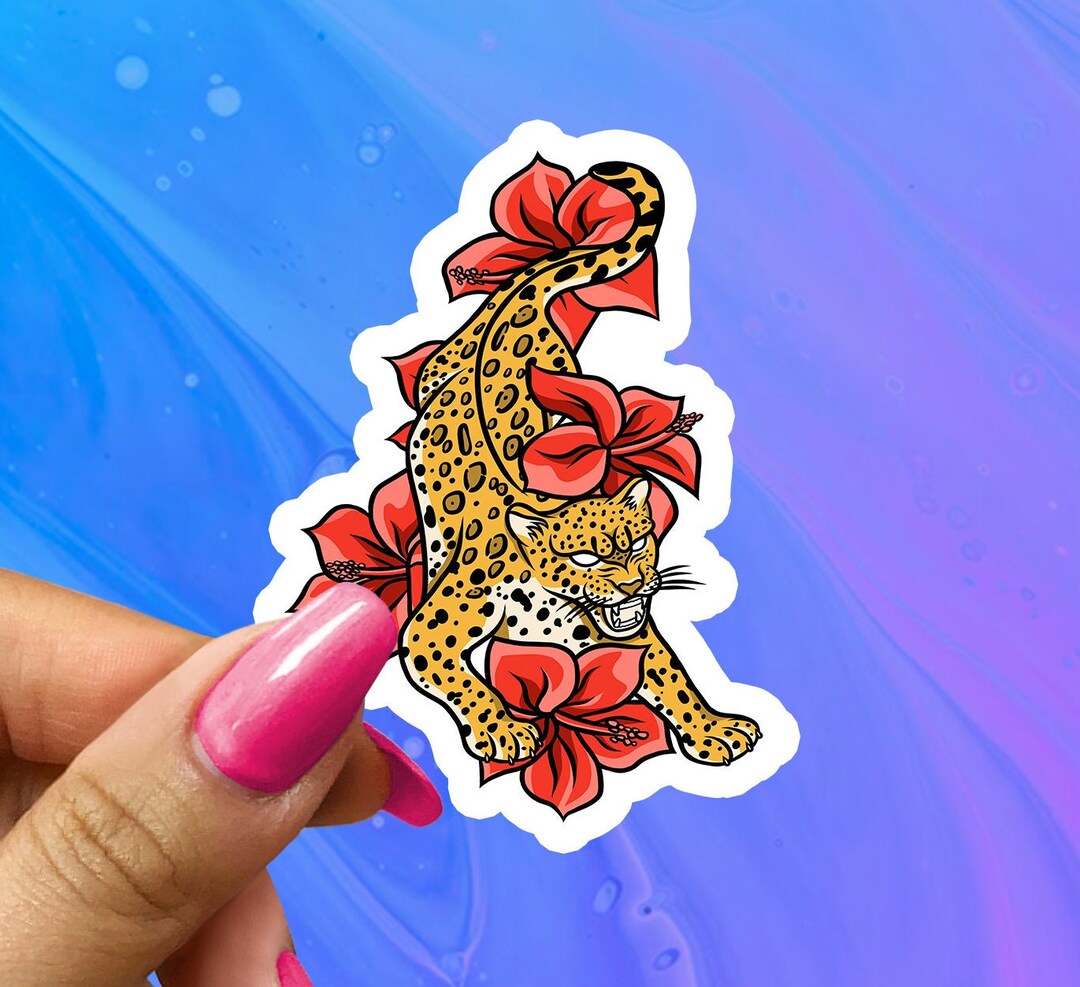 Waterproof Leopard Sticker Jungle Flowers Water Bottle Sticker, Laptop ...
