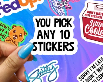Sticker Bundle: Any 10 Glossy Vinyl Stickers for Laptop, Water Bottle