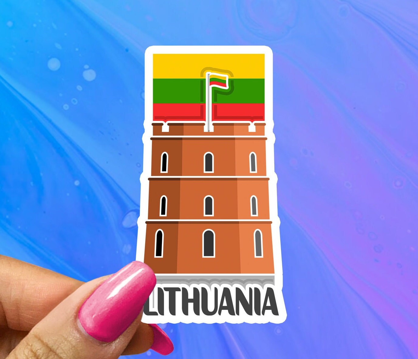Round Lithuanian Flag Sticker Decal Vinyl Lithuania LTU LT