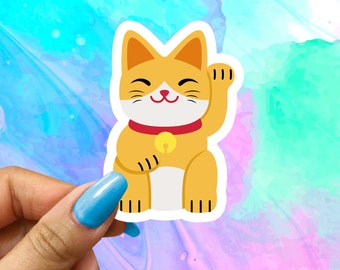 Golden Lucky Cat Sticker | Vinyl Sticker | Japanese Asian Stickers | Laptop Sticker | Die Cut Sticker