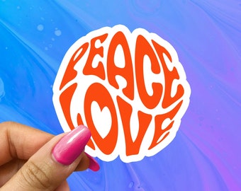 Retro Peace Love Sticker: Glossy Hippie Decal