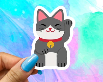 Grey Lucky Cat Sticker | Vinyl Sticker | Japanese Asian Stickers | Laptop Sticker | Die Cut Sticker