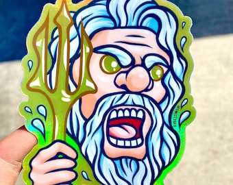 Poseidon Sticker: Gold Holographic Greek God Vinyl Decal