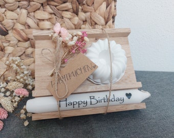Geschenk Geburtstag | Pustekuchen | Happy Birthday | Stabkerze | Guglhupf Kerzenhalter | Raysin | Klötzchen Geschenke | Trockenblumen