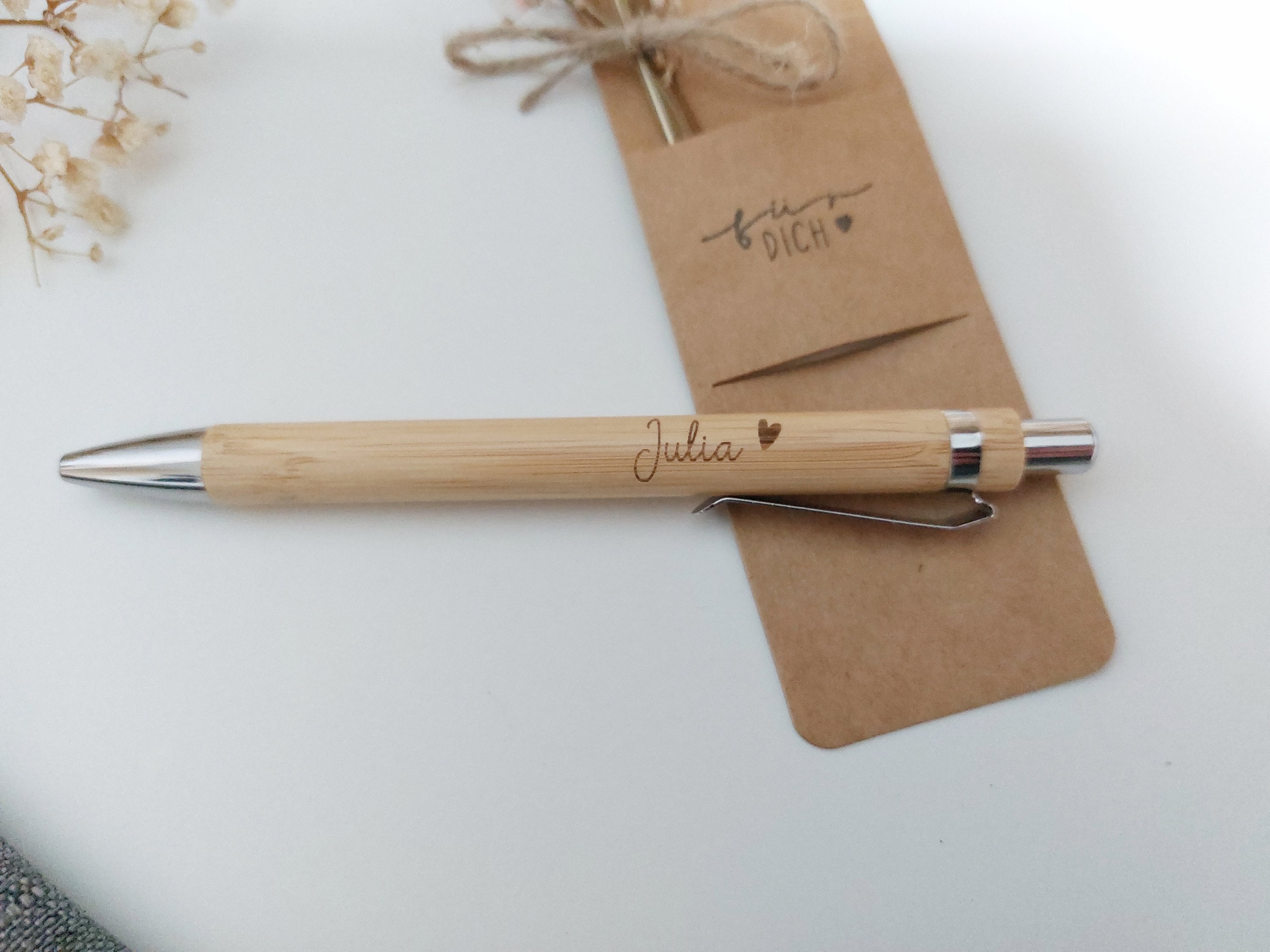 Personalisierten Bambus-Kugelschreiber Mit Samtetui – Individuell Gravierbar, Perfektes Geschenk