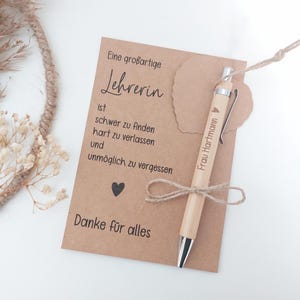 Lehrerin Lehrer Abschiedsgeschenk Kugelschreiber personalisiert mit Namen Karte mit Spruch