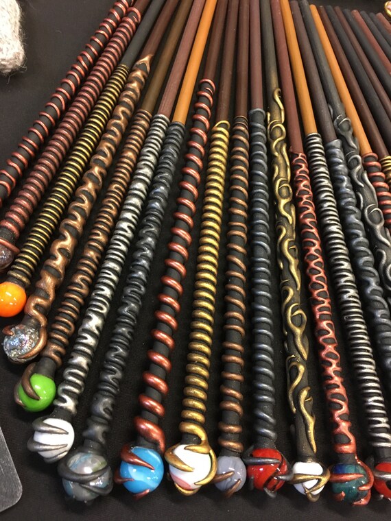 Handmade Marble Topped Wooden Wands Inspired by Wizardry and Magic