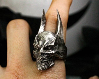 Masked Skull Brass Ring, Wicked Ugly Skull Jewelry, Artisan Crafted