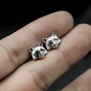 Raccoon Geometric Studs - Minimalist Silver Animal Earrings