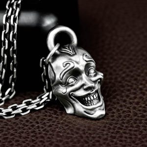 Evil Clown Mask Joker 925 Silver Pendant - Sinister Gothic Joker Face Necklace - Men’s Dark Horror Clown Mask Pendant