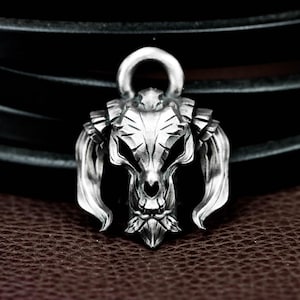 Stone Bull Skull 925 Silver Pendant Necklace – Abstract Totem of Strength and Tribe – Ritual Symbolic Might Primitive Animal Spirit Pendant
