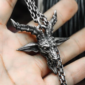 Devil Goat Pendant - Baphomet Ram Silver Necklace Art