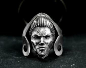 Anello in argento 925 con la Regina dei Fulmini - Gioielli fatti a mano con la Dea Mitica - Anello con dichiarazione di potere divino