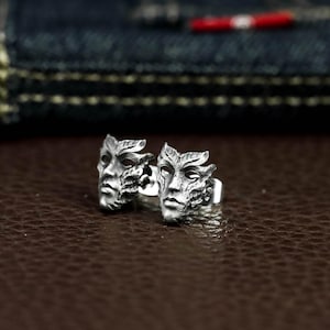 Boucles d'oreilles en argent 925 masque de sorcière elfe arbre des bois mort - clous d'horreur enchantés