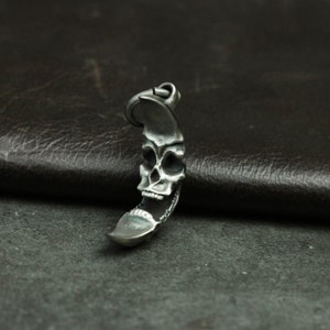 Moon Skull 925 Silver Pendant Necklace, Personalized Silver Pendant, Handmade Gothic Silver Skull Pendant