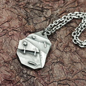 Geometric minimalist art silver wedding necklace/layered patchwork geometric pendant necklace/birthday gift for her