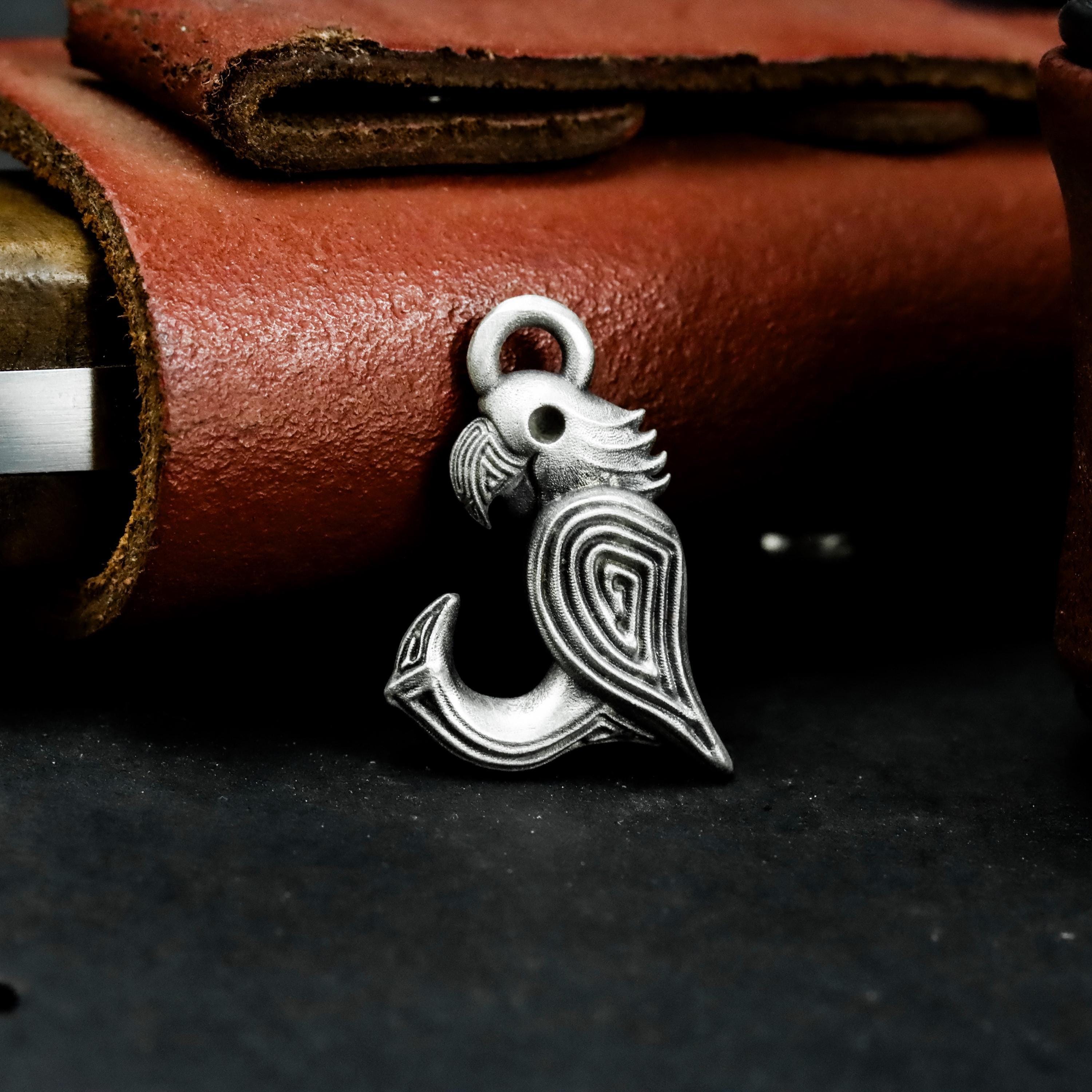 Collier Argent Avec Pendentif Perroquet Sculpté Main - Agate & Jaspe - Longueur 25 Pouces