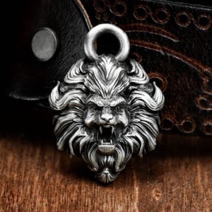 Lion King Roar 925 Silver Pendant - Men&#39;s Gothic Style Handmade Silver Necklace - Fierce Wild Beast Head Charm