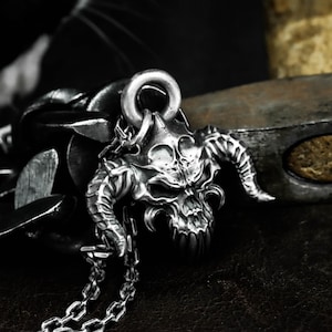 Decayed Bull Skull Mask S925 Silver Pendant - Gothic Demonic Totem Necklace - Horror Ox Skull Amulet - Handmade Dark Warrior Jewelry