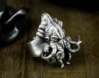 Cthulhu Octopus Sterling Silver Ring: Gothic Horror Tentacle Jewelry