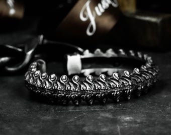 Handmade 925 Silver Skull Spine Bracelet - Gothic Biker Cuff