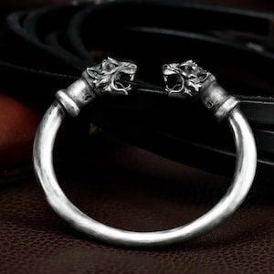 Savage Rat Head 925 Silver Bracelet - Adjustable Open Cuff Totem Bangle - Fierce Beast-Inspired Gothic Warrior Arm Jewelry