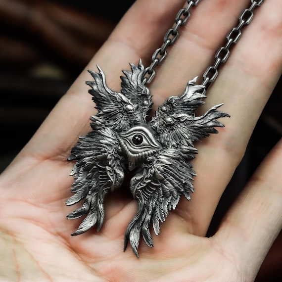 Six-winged Angel Pendant - Ruby Center Silver Seraphim Art - Etsy