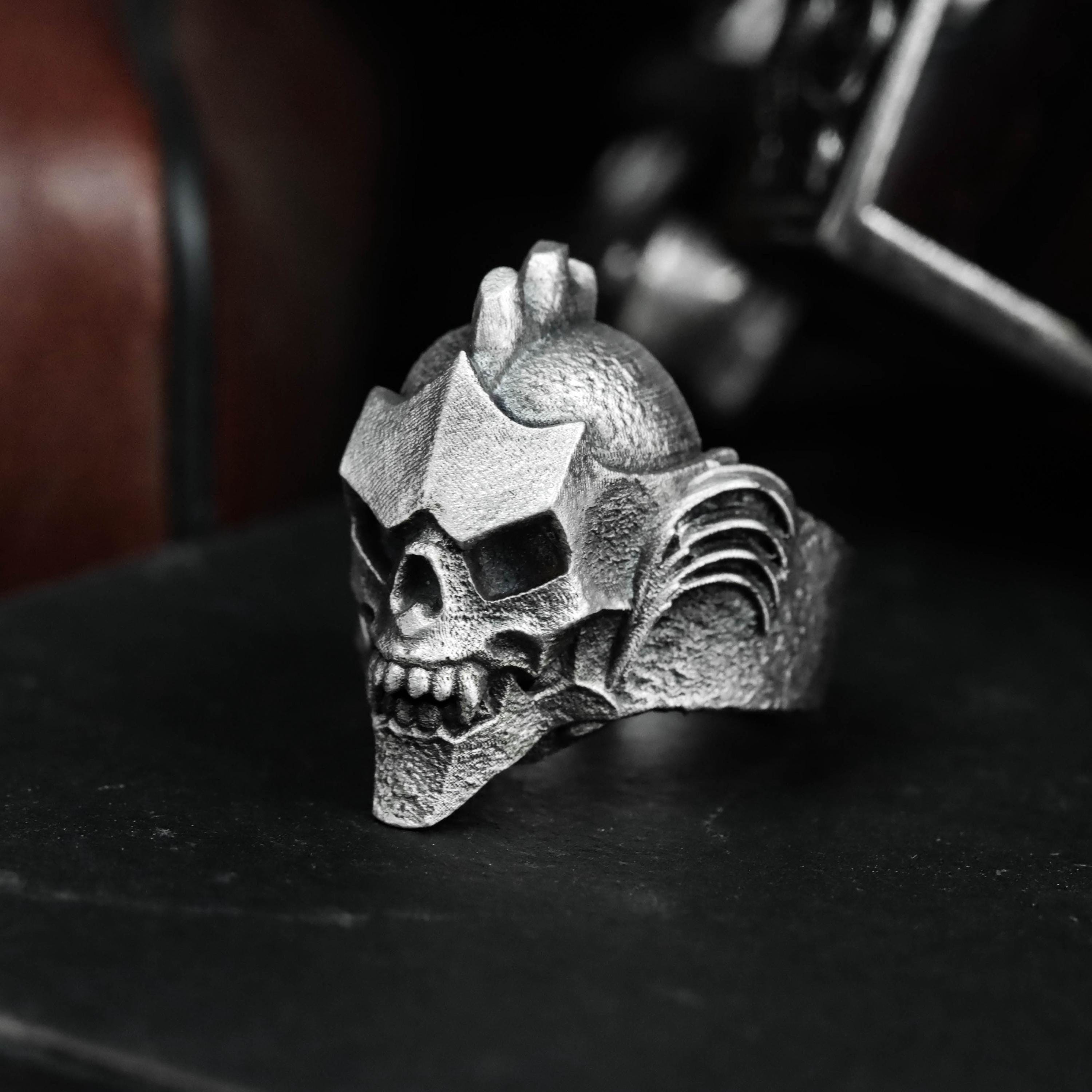 Skull Knight S925 Sterling Silver Ring: Gothic Biker Warrior