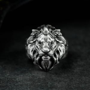 Savanna Lion King 925 Silver Ring - Majestic African Wild Beast Totem Ring for Men - Powerful Jungle Spirit King Animal Ring Handmade