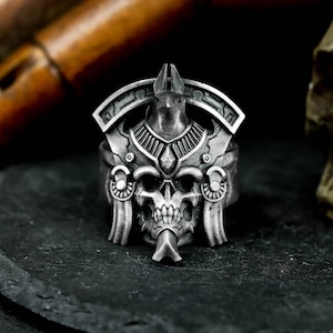 Divine Mecha Skull 925 Silver Ring - Lingyu God King Totem Mechanical Skull Men’s Ring - Dark Cyber Gothic Warrior Handmade Ring Gift