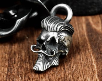 Vintage Americana Skull 925 Silver Pendant - Greaser Style Skull with Motorcycle Helmet Men Jewelry - Handmade