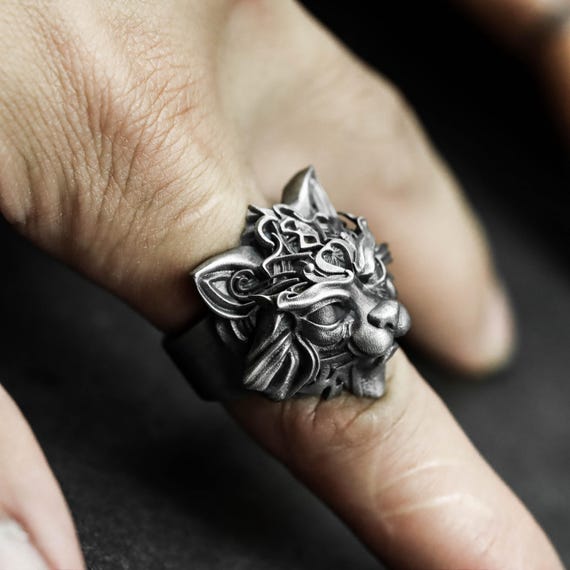 VOGTシルバー925 14Kリング Sterling 925 Sterling Silver Vegvisir and Valknut Signet Ring - Norse Spirit